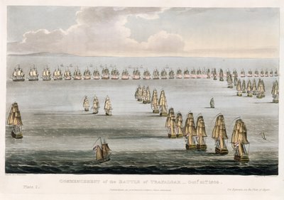 Inicio de la Batalla de Trafalgar, 21 de octubre de 1805, grabado por Thomas Sutherland para 